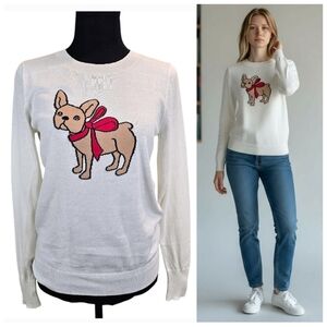 NWT Banana Republic Frenchie Intarsia Sweater Sz XS Cream Lightweight Puppy Dog
